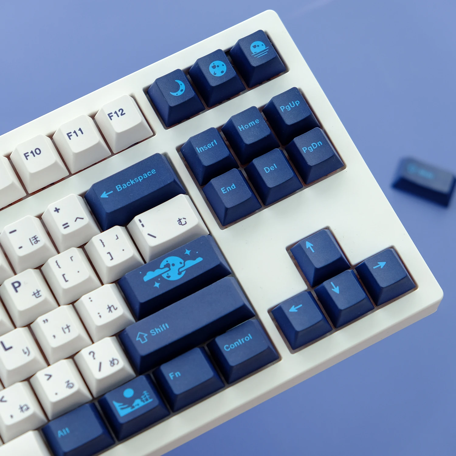 Teclas Azul Lua Keycaps Cereja Perfil Pbt Tintura Sublimação Teclado Mecânico para mx Switch 1.75u 2u Deslocamento 6.25u 7u 134 - Imagem 2
