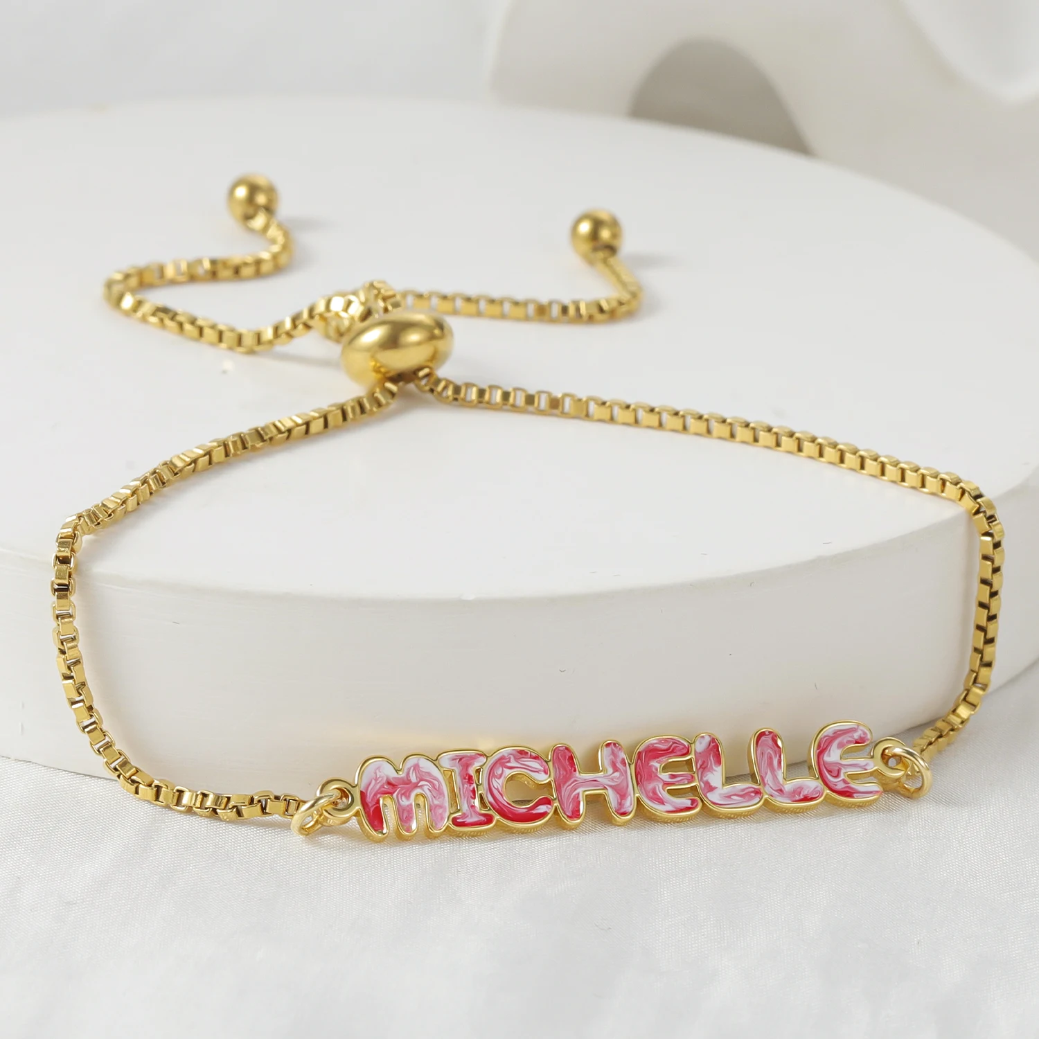 

Персонализированные радужные эмалированные браслеты с именем кубинской цепи, браслеты из нержавеющей стали, рождественские подарки для дочери