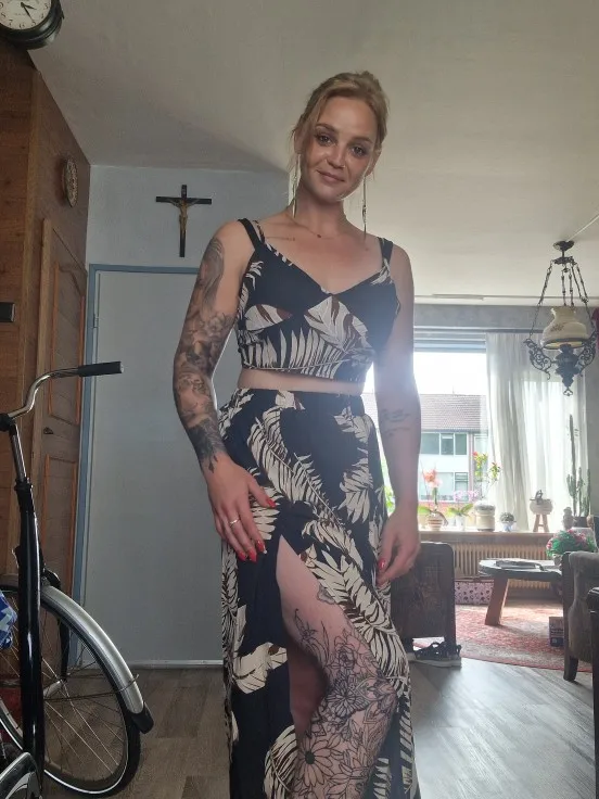 Elegant Deep V-neck Dress Women Summer Sleeveless Printed Vest Skirt Set Sexy High Slit Trend Dresses