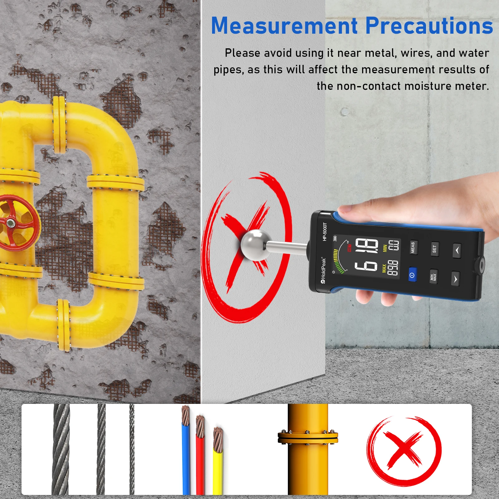 Non-Contact Wood Moisture Meter Pinless 20-40mm Depth HD Digital Display for Timber Walls Masonry & Building Materials wood moisture meter