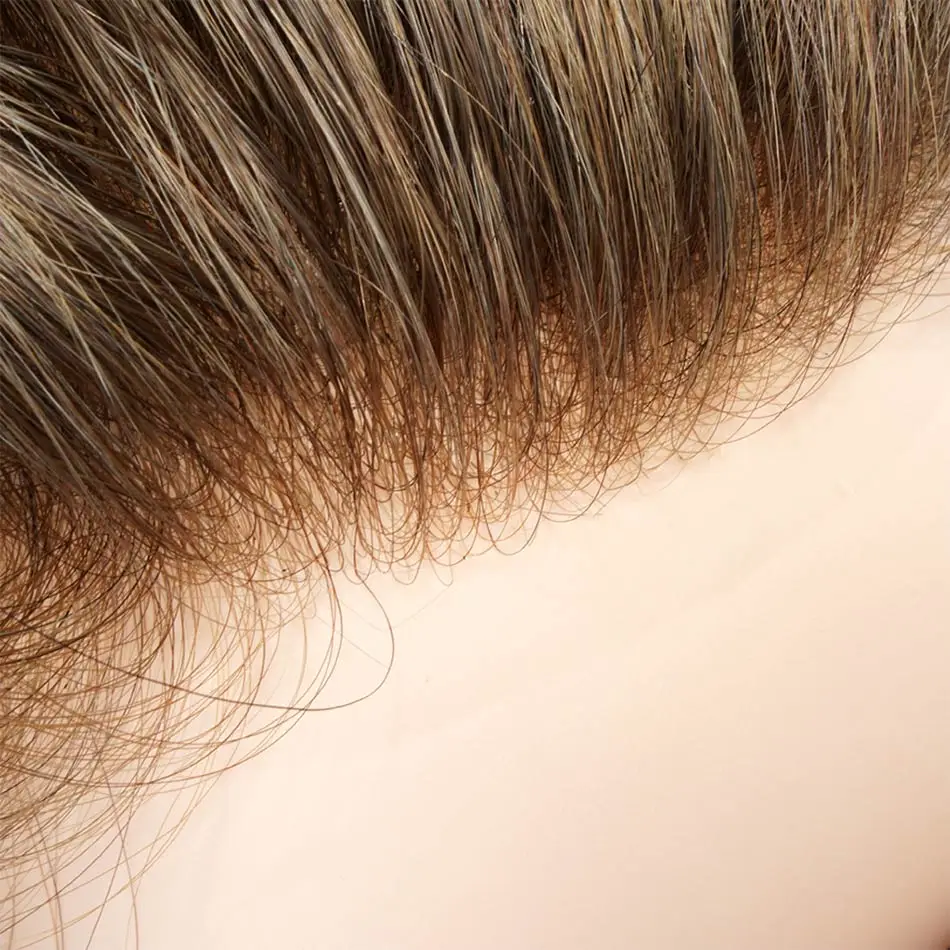 남성 모세관 보형물 정리 남성 Toupee 0.06-0.08mm 전체 피부 남성 가발 인간의 머리카락 교체 시스템 남성용 보철물