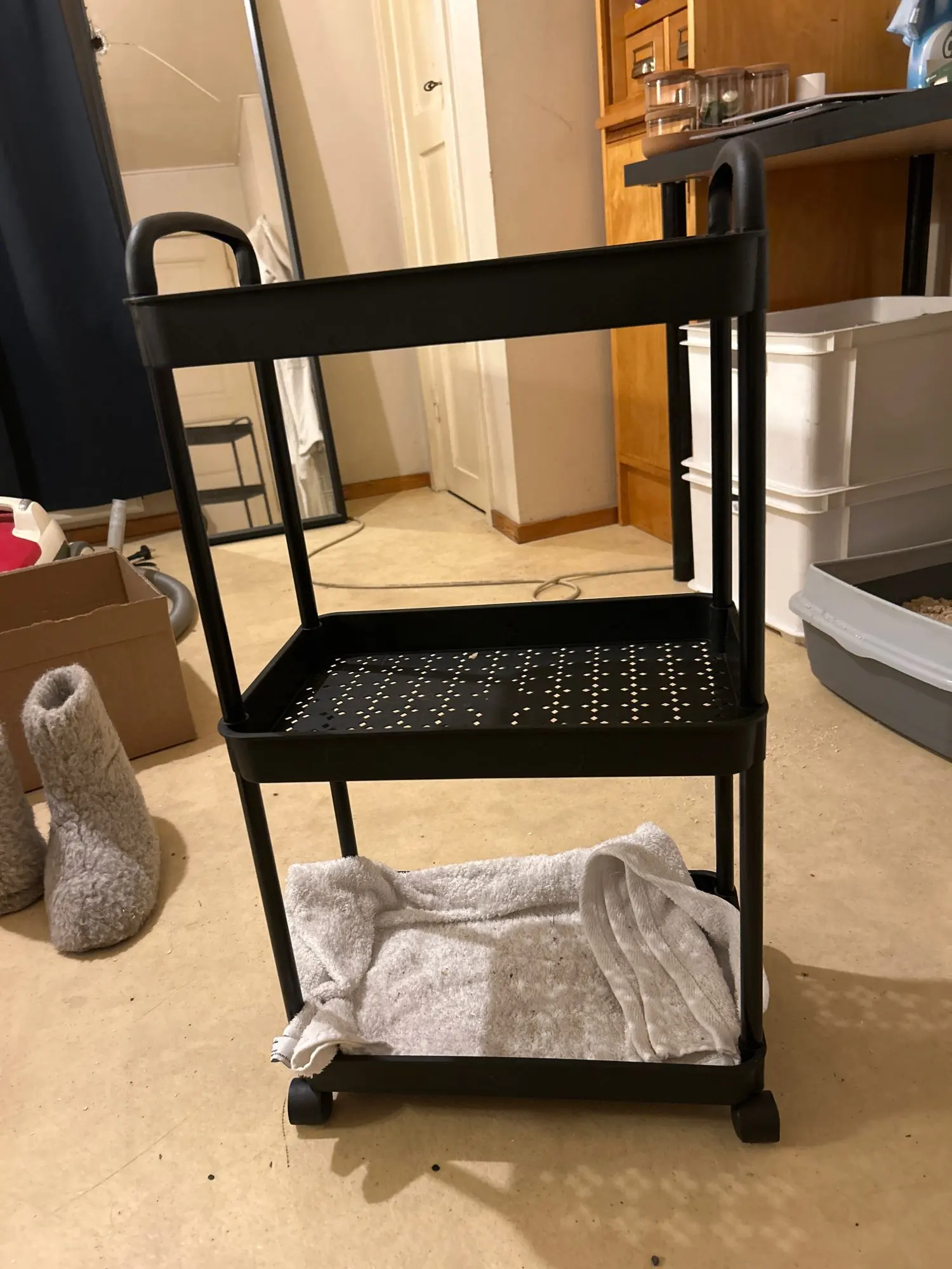 Plastic Rolling Utility Cart with Handle Storage Trolley for Office, Living Room, Kitchen, Movable Storage Organizer with Wheel photo review