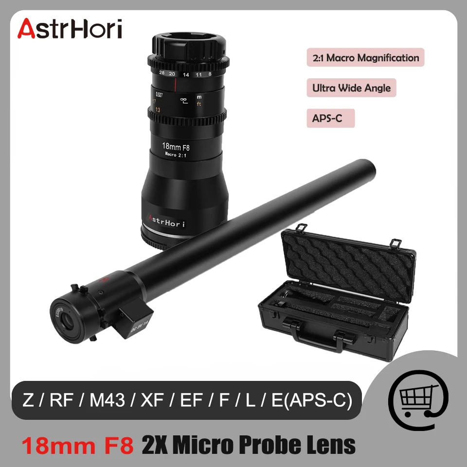 Astrhori 18Mm F8 Aps-C Obiettivo Sonda Macro Grandangolare 2X Luce Ad Anello Integrata Per Nikon Z Canon Rf Macro 4/3 Fuji Xf Canon Ef