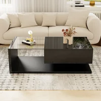 Table basse avec 1 niche de rangement et éclairage LED 16 couleurs, finition brillante, en verre trempé et panneaux, noir 1