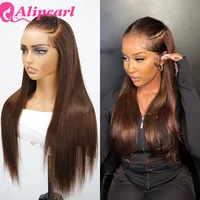 AliPearl Hair-Perruque droite pré-tressée en 3 parties brun foncé, densité 250%, 13x4, pre-c 2