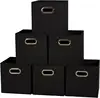 6-pack foldable fabric storage bins, black. Includes handles, ideal for cubbies, closets, or toy organization 1