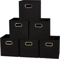 6-pack foldable fabric storage bins, black. Includes handles, ideal for cubbies, closets, or toy organization 1