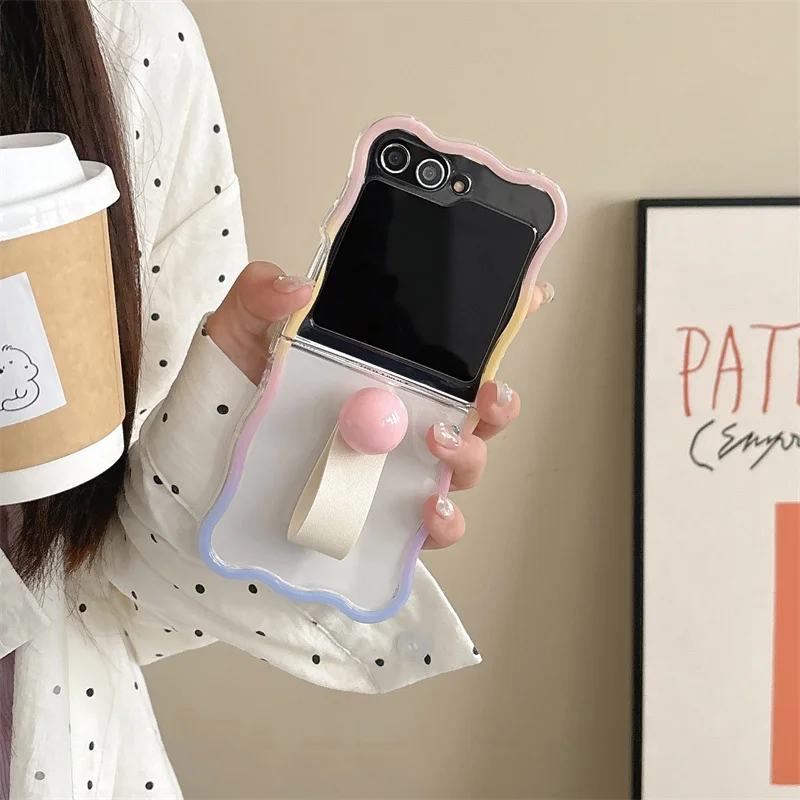 Chic Ring Phone Case with Chain Strap and Wavy Silicone Frame Design