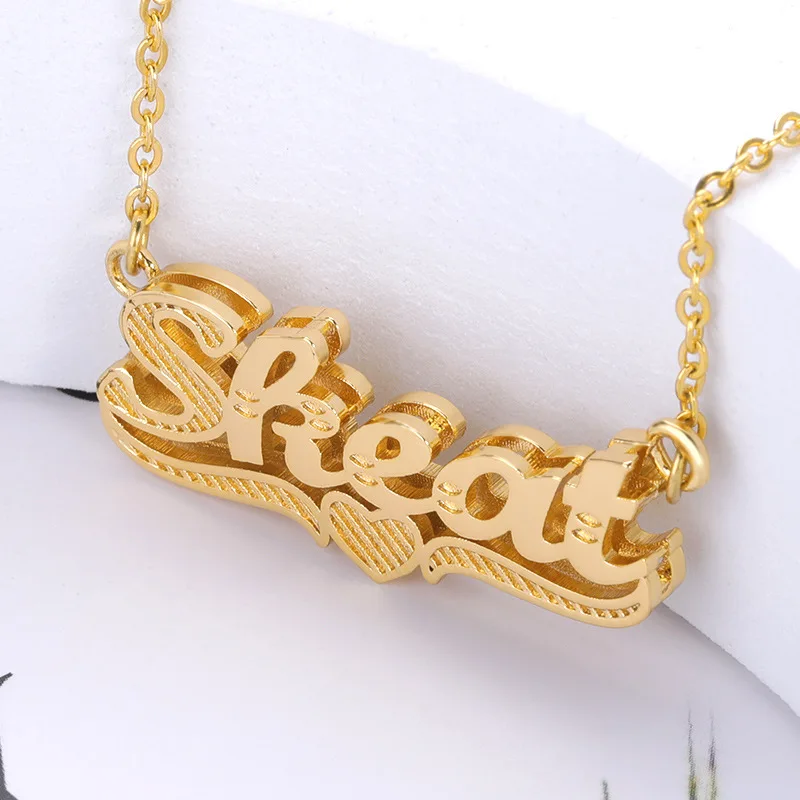 

Double Name Necklace With Heart Figaro Chain For Men And Women Customize 18K Gold 3D Two Tone Plated Stainless Steel JewelryGift