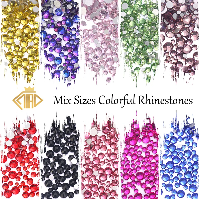 Mix Sizes Colorful Rhinestones Non Hotfix Crystal Glitter Strass Diamond Stone Nail Gems Flatback Rhinestones Art Decorations