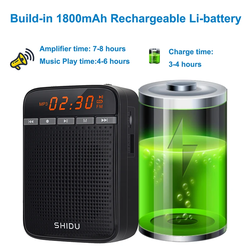 SHIDU 10W Voice Amplifier for Teachers Megaphone AUX Audio Sound Speaker Recording FM Radio With Wired Microphone Tour Guide portable speaker