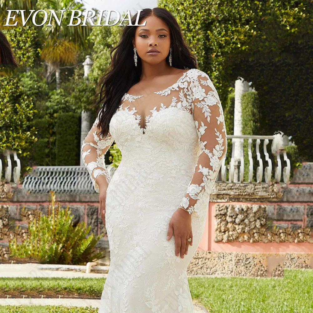 EVON BRIDAL Oversize  Wedding Dresses A-Line Appliques Long Sleeve Bridal Gowns Mermaid Backless Button Back Bride Dress 2024 6