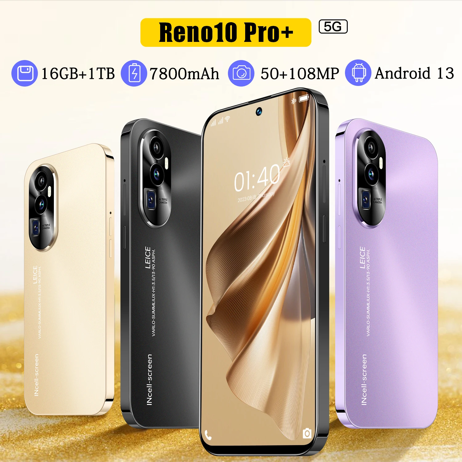 2024 리노 10 프로 5G 스마트폰, 옥타코어 스냅드래곤 16 + 1TB 7.3 인치 휴대폰, 108MP 7800mAh 구글 플레이 휴대폰 OTG, 신제품