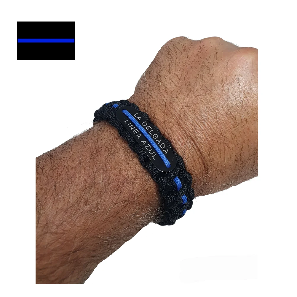  Pulsera Paracord de línea azul fina negra y azul de 7 pulgadas  (aplicación de la ley) : Deportes y Actividades al Aire Libre