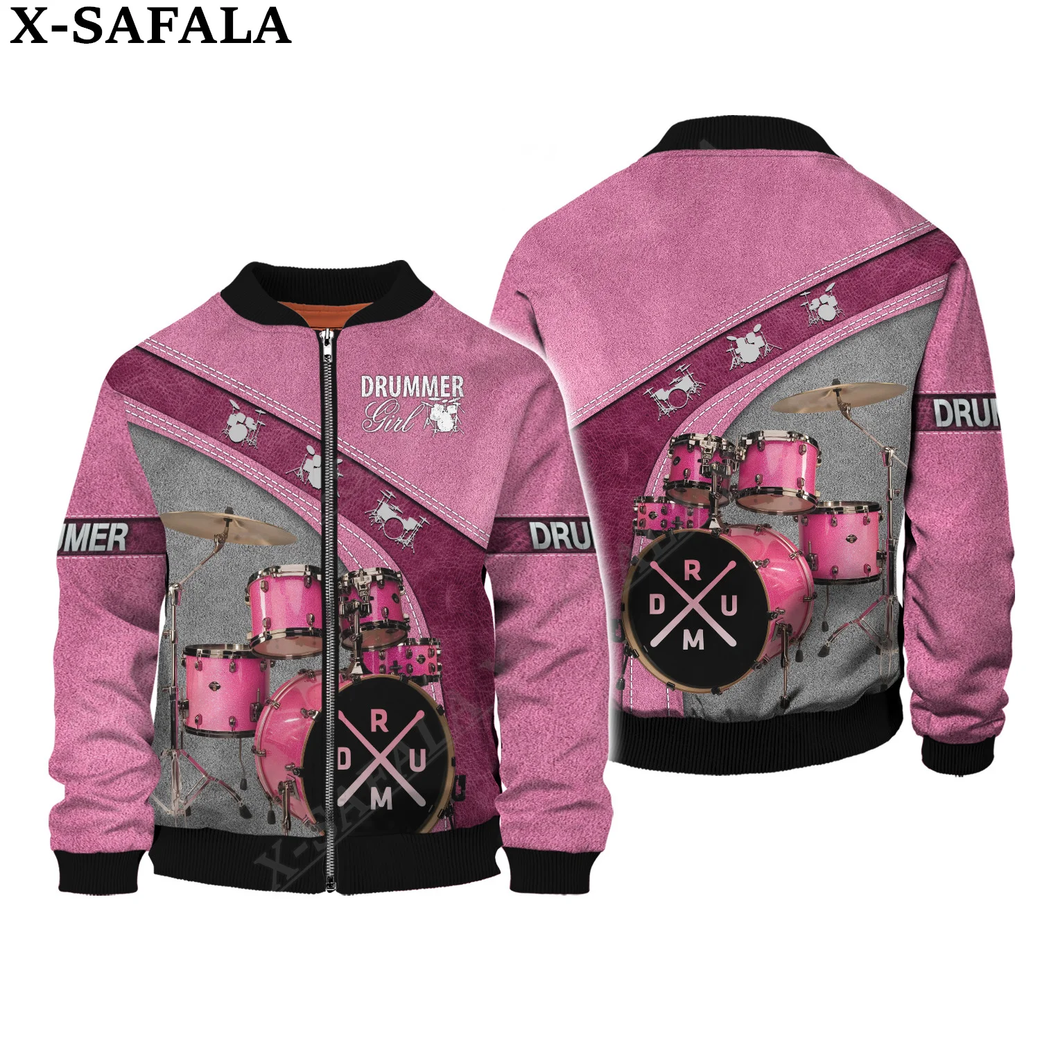 

Pink Drummer Instrument Music Lover 3D Print Male Thick Jacket Custom Wholesale Retail Hawaiian Streetwear Zipper Coat Top