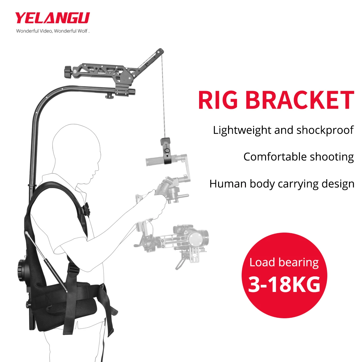 YELANGU Max Loading weight 18kg Easy Bear Rig B1 Steadycam + Secerene a set for 3 Axis Gimbal Handheld Stabilizer