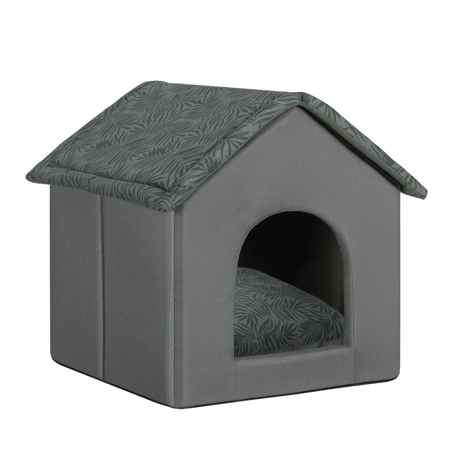 Grey Cat Cave with Removable Roof Mat Non Slip Soft Foldable Cat Dog