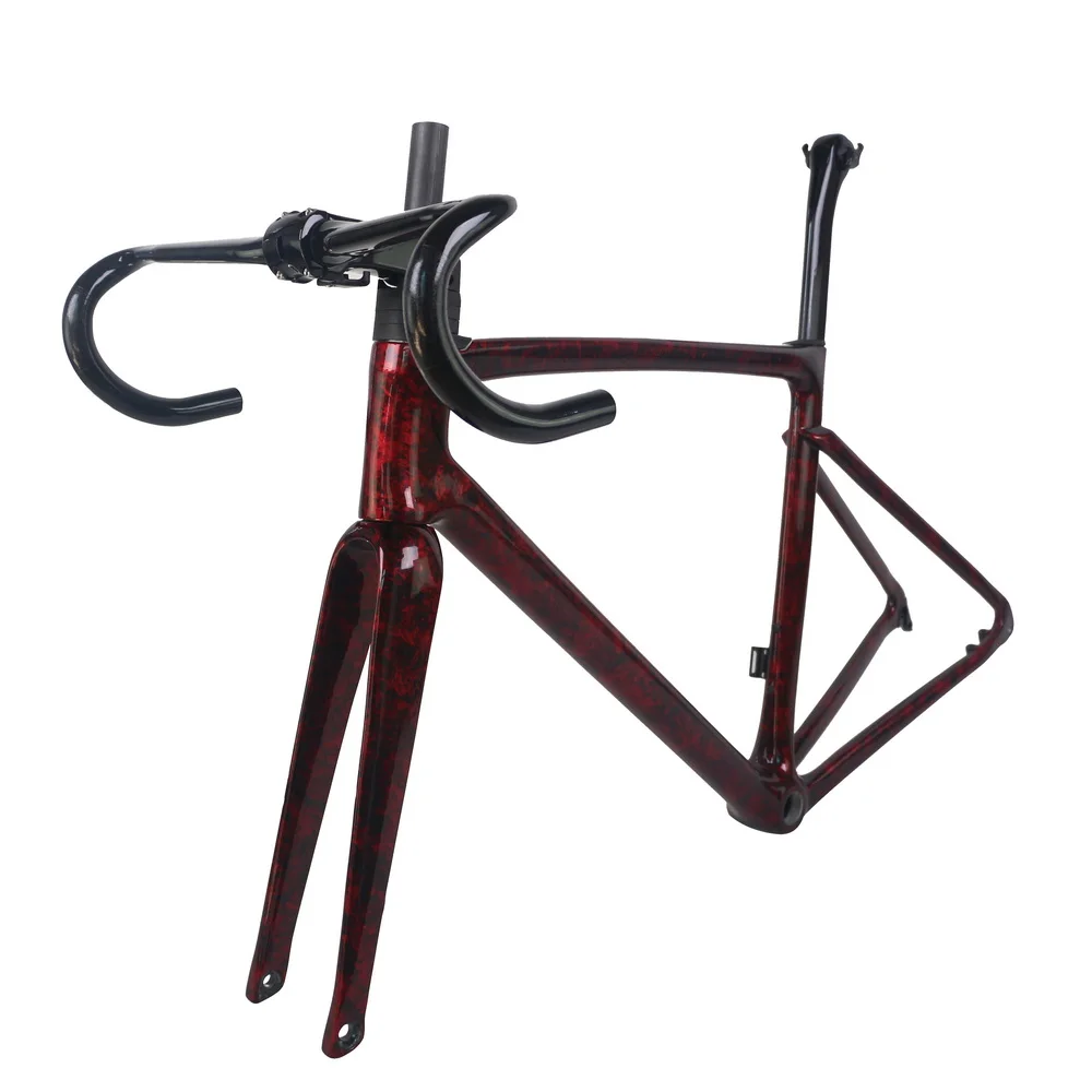 

Full Carbon T1000 Fiber Disc Road Frame TT-X33 Red Corrugated Paint BSA Internal Cables Available Sizes 44/47/49/52/54/56/58CM