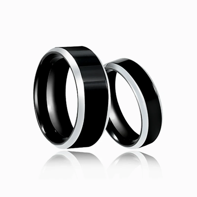 Black Rings Classic Stainless Steel Ring Engagement Wedding Bands For Men Female Couple Black Silver Color Fashion Jewelry 8/6mm 6