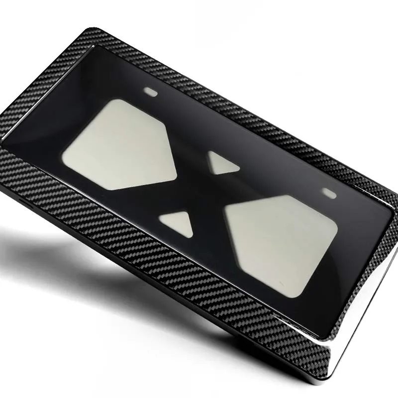 1PCS W-Power Front or Rear Black Real Carbon Fiber License Plate Frame With Bracket 1