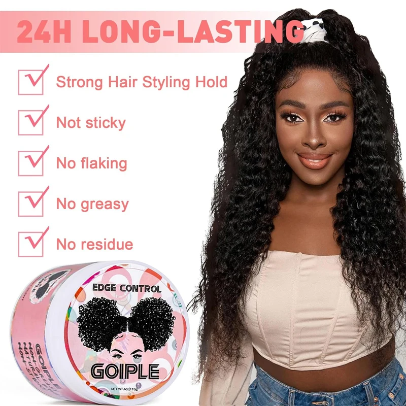 Goiple Edge Control Wax for Women Strong Hold Non-greasy Edge Smoother Gel with Brush Silky Satin Edge Laying Scarf for Lace Wig 3