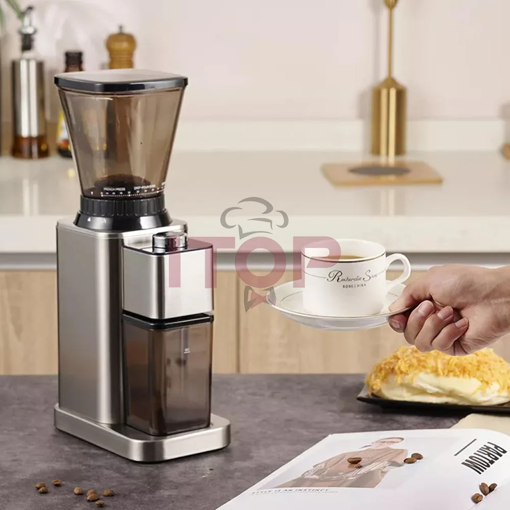 ITOP Coffee Grinder Conical Burr SUS420 Coffee Beginners' Choice Easy Disassembly Stepless Adjustment LED Display Panel and Knob