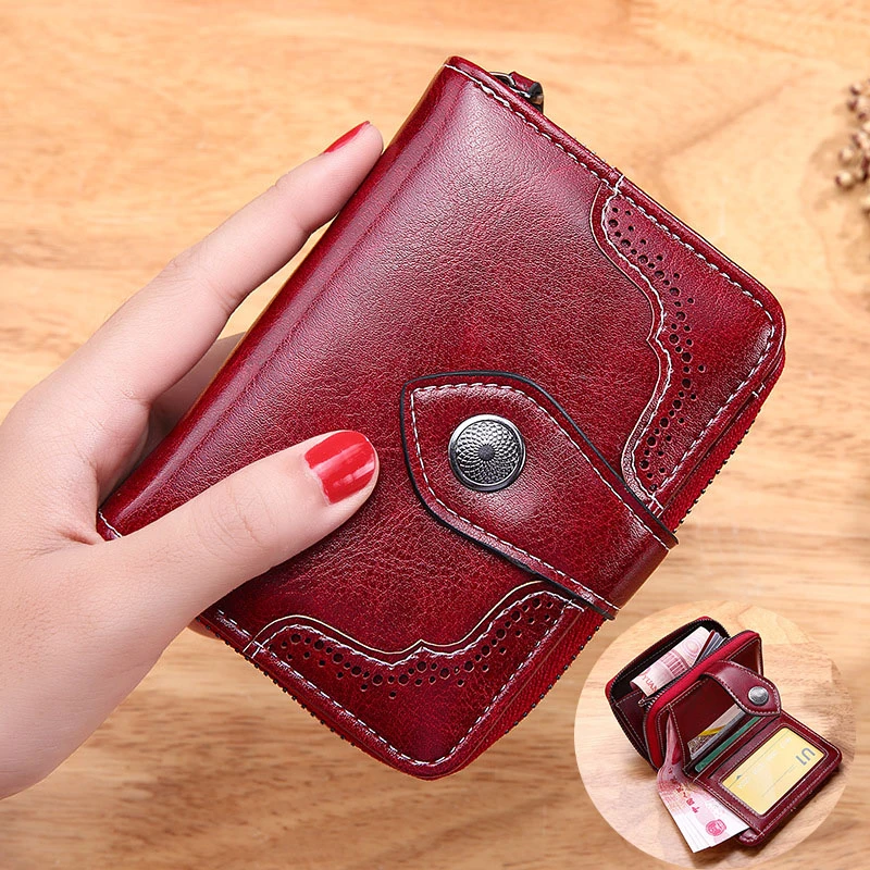 Cartera pequeña de cuero para mujer, femenina de marca de moda, bolso tarjetas, bolso de mano, monedero Clip dinero|Carteras| - AliExpress