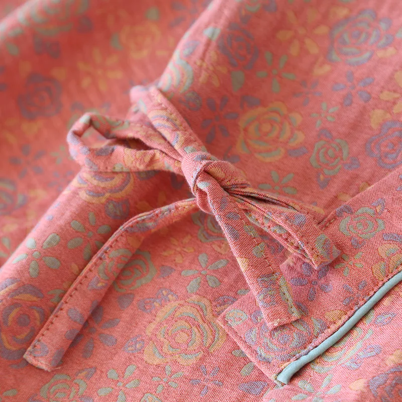 Women's Printed Cotton Loose Fitting Bathrobe Japanese Style Kimono with Belt Bathrobe Sweat Steaming Pajamas Robes Women