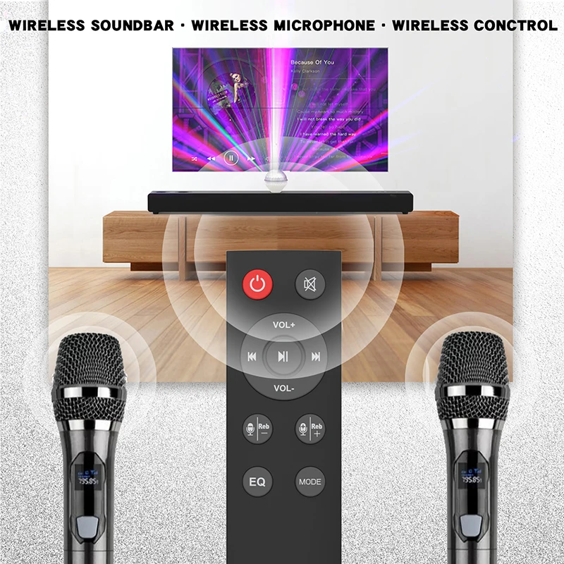 Rsionch Karaoke Soundbar with Stage Bulb Wireless Microphones