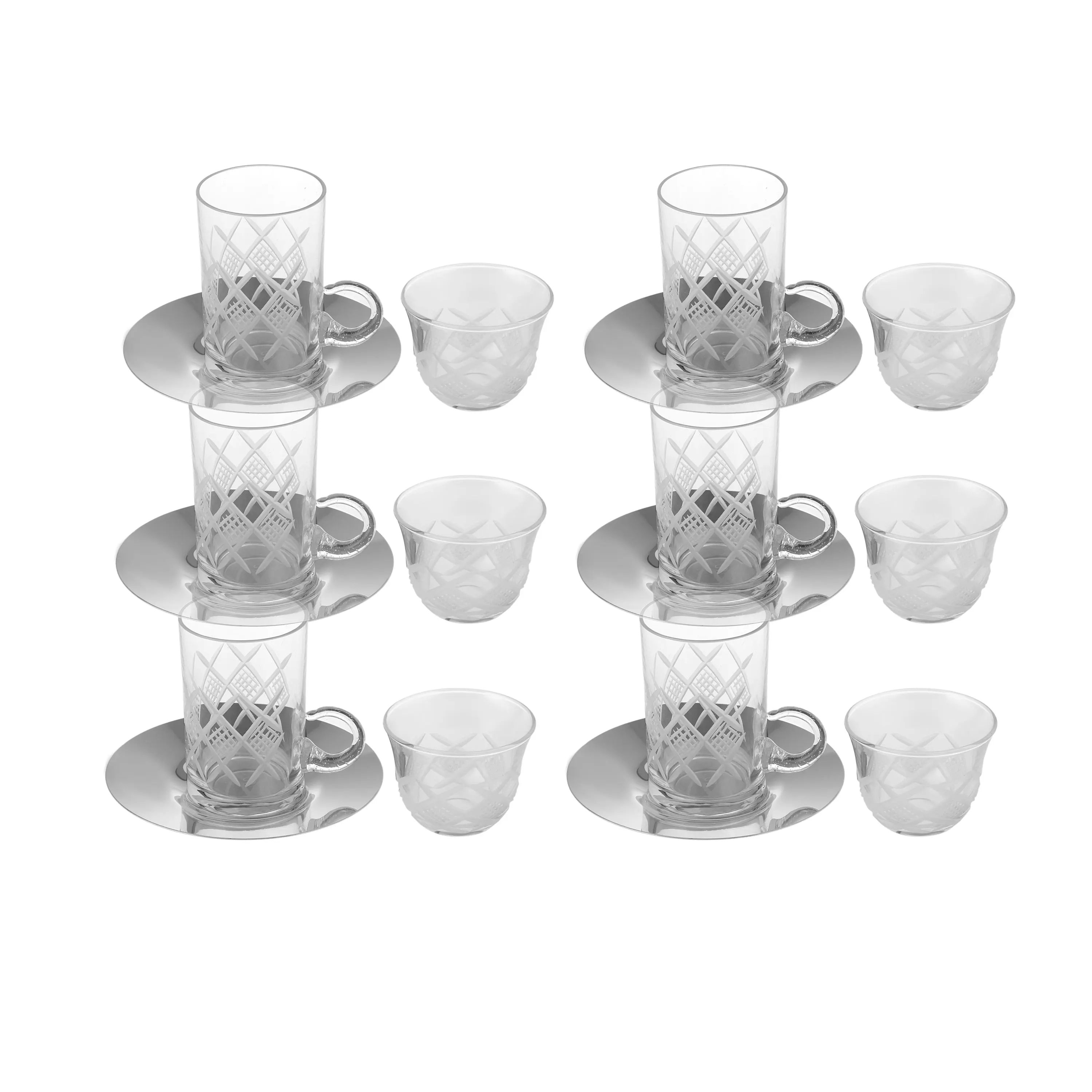 

Premium Crystal Turkish Tea Glass Set, 18 Pcs With Saucer, Housewarming, Weddings, Anniversary (Transparent)