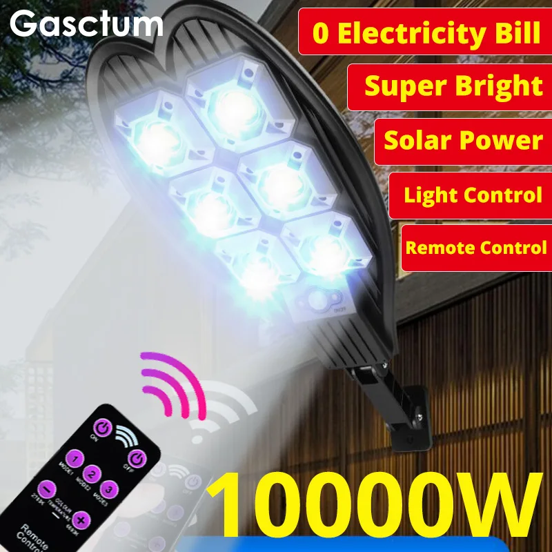 10000W outdoor solar LED street light garden light human body induction 108 core COB wall home waterproof 2*18650 battery