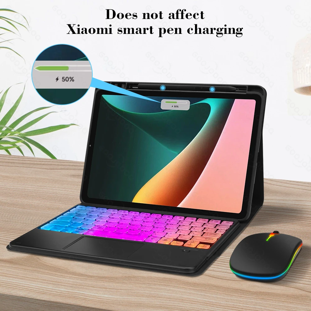 For Xiaomi Pad 5 Case Keyboard Cover with Pen Slot For Xiaomi Mi Pad 5 Pro Portugues Russian Rainbow Bluetooth Keyboard tablet case,ipad keyboard case