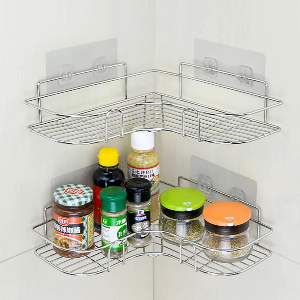 

Bathroom Shelf Corner Shower Shelves Stainless Steel Shampoo Holder Kitchen Spice Jar Storage Rack Seasoning Organizer Stand