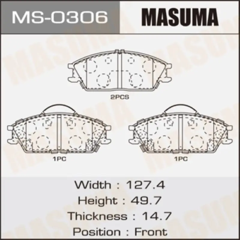 Колодки дисковые MS-0306 Masuma Hyundai GETZ V1100 V1300 V1400 V1500 V1600 FRONT