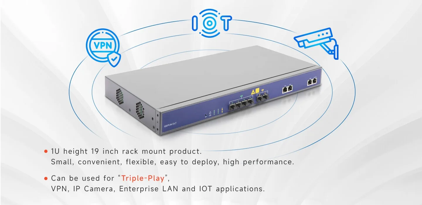 

V-SOL Vsol V1600D4-L signle AC power supply 4 SFP modules 4 Port EPON OLT(L) 4*EPON, 2GE(RJ45)+2*GE(SFP) Single AC Power