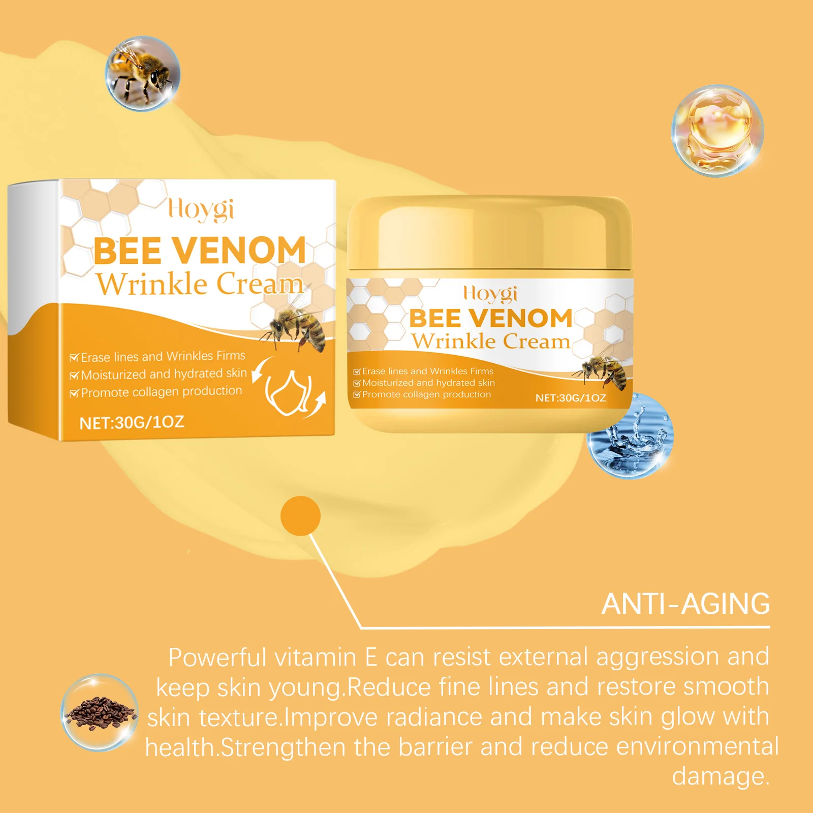 Hoygi Bee Venom Nourishing Face Cream Daily Moisturizing Reduce Dullness Firming Improve Roughness Softening Face Skin Cream