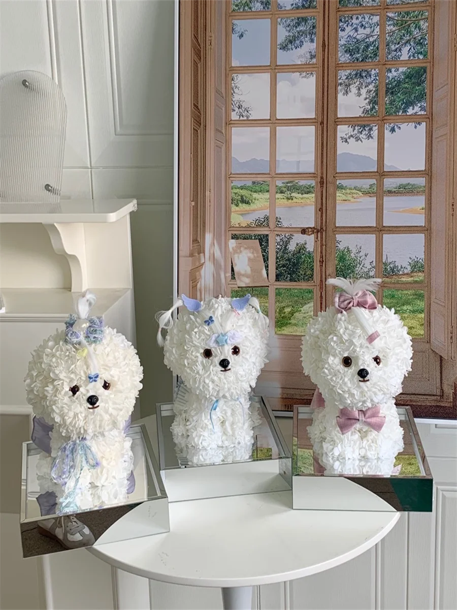 

Preserved Roses Eternal Flowers Rose Marzis Pet Bichon Frisé For Valentine's Day Gifts Home Decorations Wedding Marriage Gift