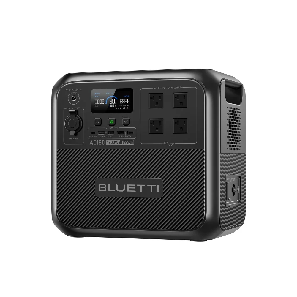 [US Plug] BLUETTI AC180 Solar Power Station, 1152Wh LiFePO4 Battery Backup 1800W AC Outlets, For Camping, Off-grid, Power Outage 3
