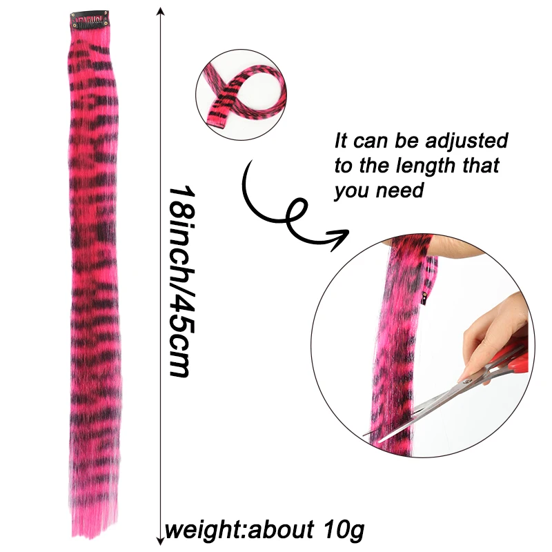 2PCS 18inch Hair Extensions Wig Hairpiece Colorful Leopard Print Hair Extensions Clip in for Women Halloween Party Daily Wear