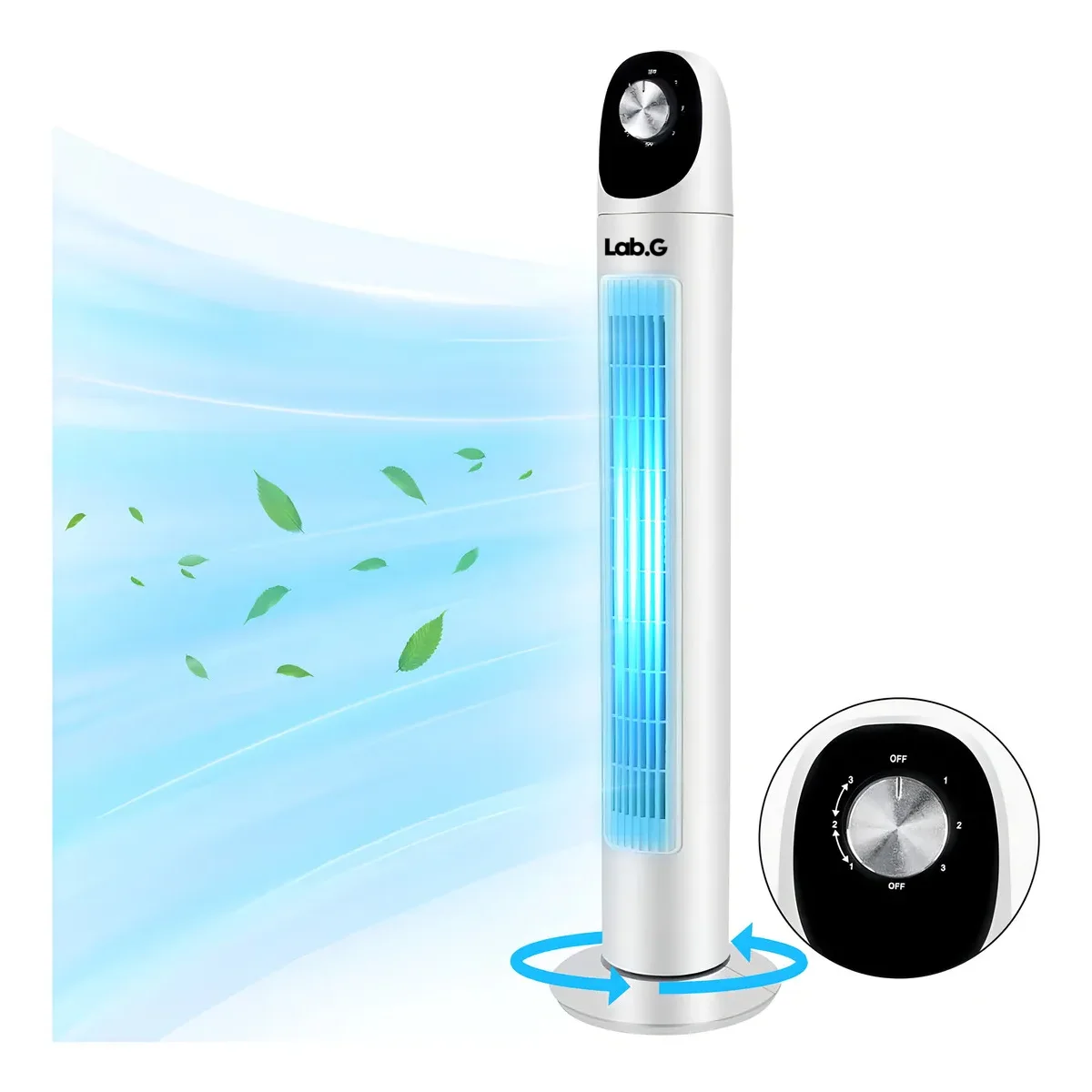 Ventilador De Torre Silencioso Con Control 3 Velocidades Blanco LAB.G