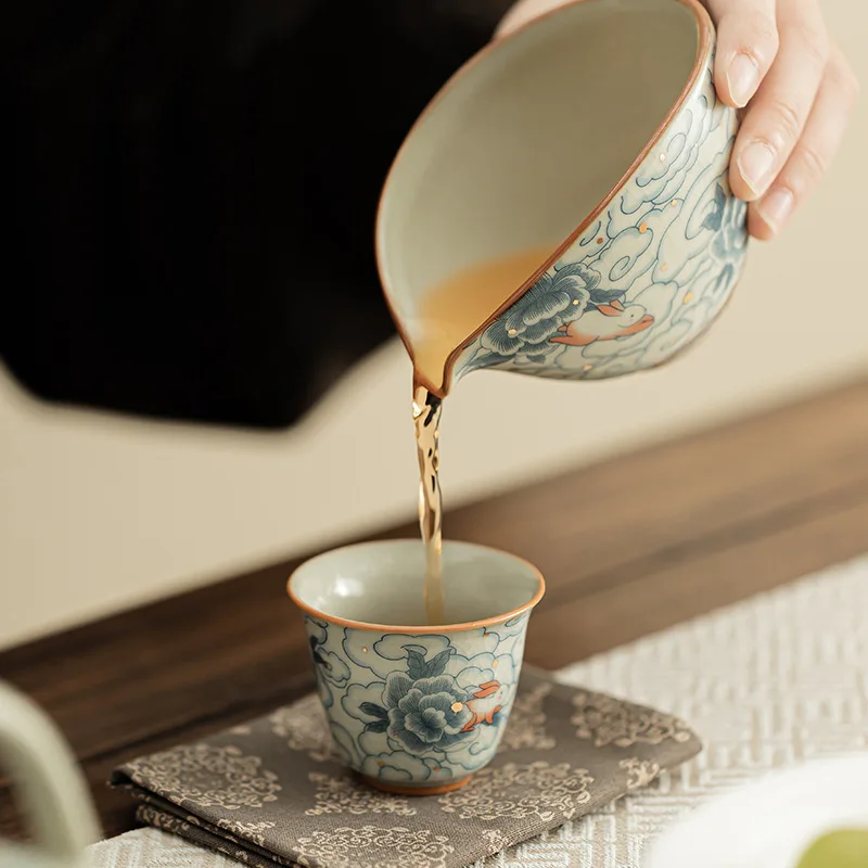 100ml Ru Yao Small Gaiwan Set For Tea Ceramic Opening Chinese Tureen Cloud Tea Bowl Kung Fu Rabbit Chawan Cups Lily Deng