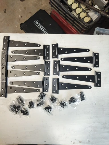 5/1Sets Heavy Duty Black T Shape Iron Hinges Galvanized Door Gate Hardware Hinges Shed Cabinet Barn Room Strap Hinge with Screw photo review