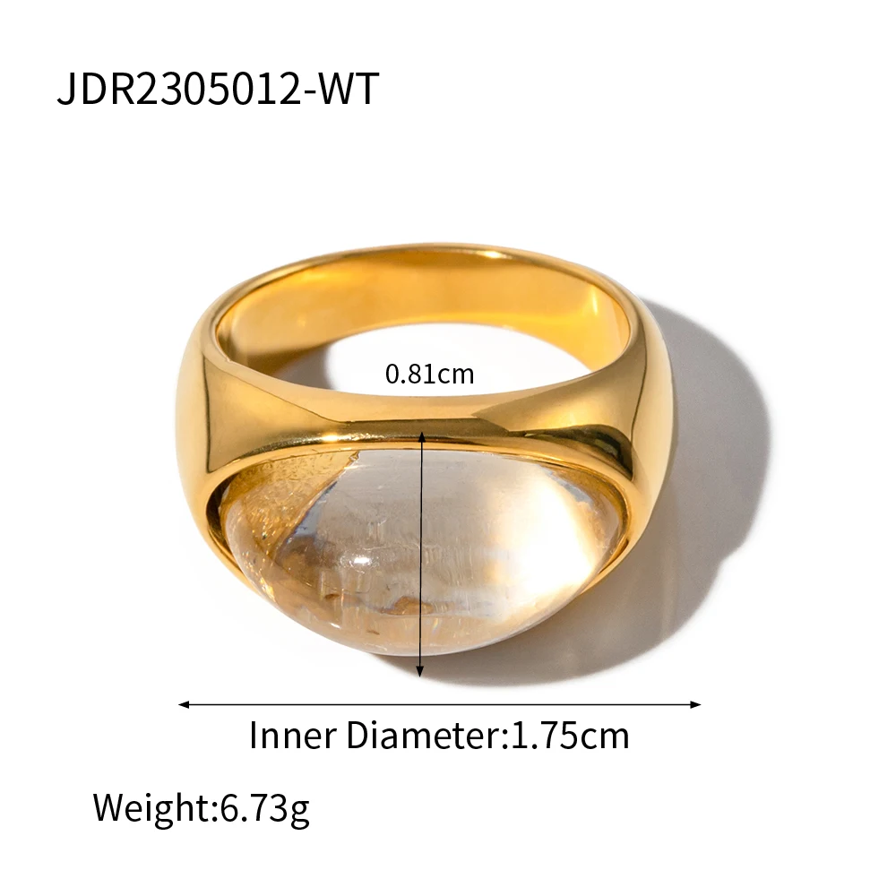 Uworld Retro-inspired Jelly Heart Cabochon Gemstone Ring Stainless Steel Gold Silver Wear Solo or Stack With Other Chunky Pieces 5