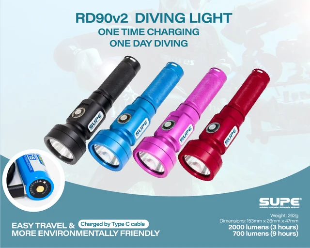 Supe scubalamp rd90t 1800ルーメン水中サーチライトスキューバ