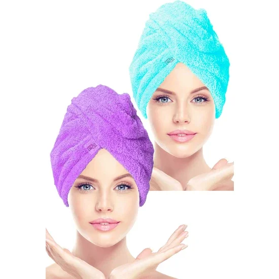 lot-de-2-serviettes-a-cheveux-en-microfibre-couvre-cheveux-a-boutons-lilas-menthe