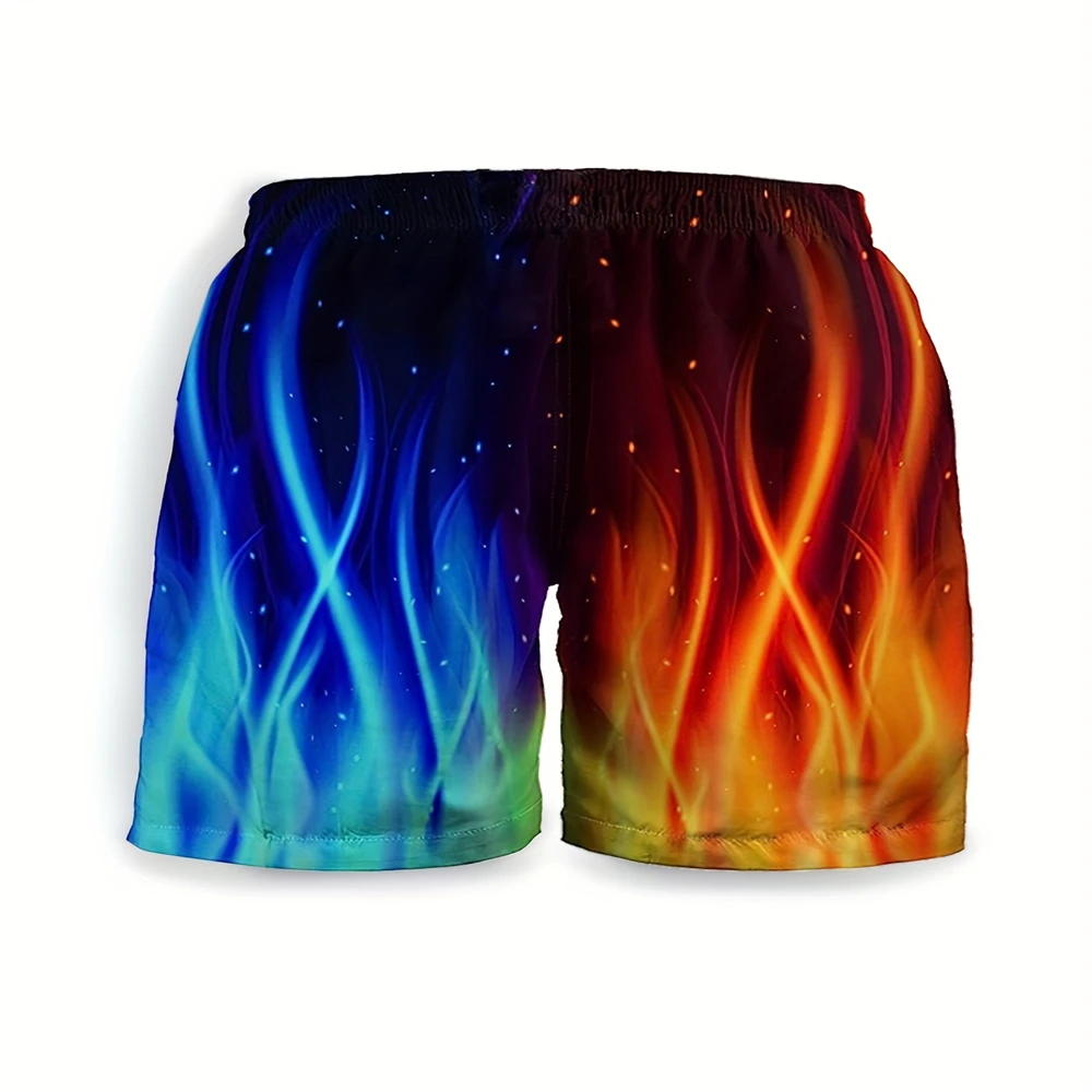 24 Summer Children's 3D Colorful Flame Print Shorts Leggings Quick-Drying Sports Casual Pants Comfortable for Outdoor Picnics