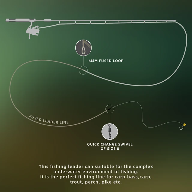 Carp Fishing Leaders Fluorocarbon Core Fishing Leader Line with Quick  Change Swivels 40LB 1M Loop Fast Sink Shock Resistant Leader Invisible