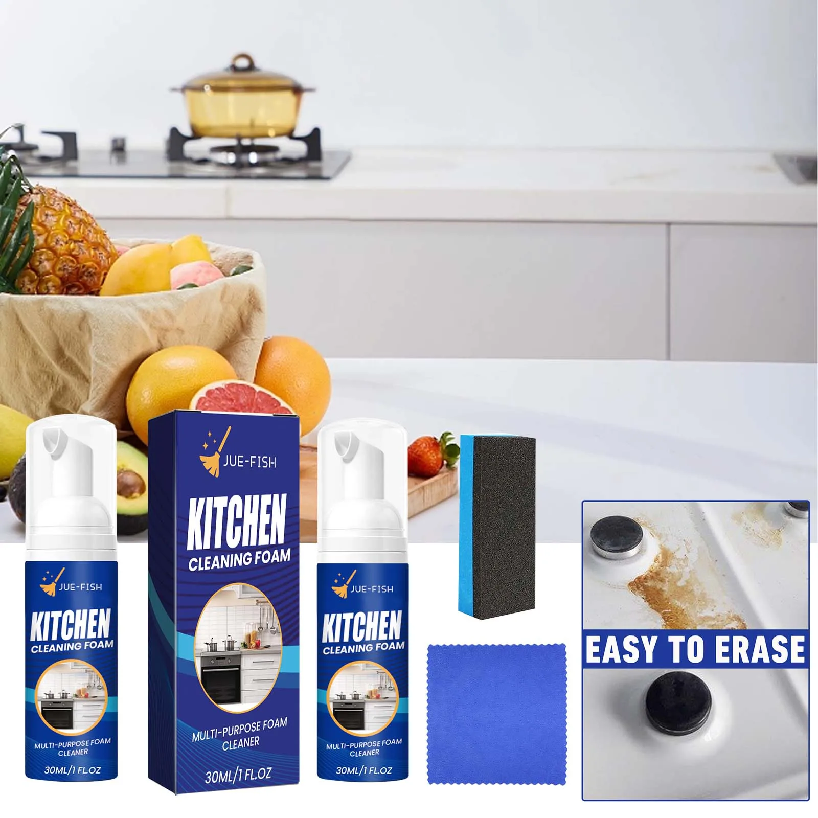 Jue-Fish Kitchen Foam Spray Kitchen Heavy Oil Stain Clean Stove Hood Oven Grease Remover Degrease Oil Remover Bubble Cleaner