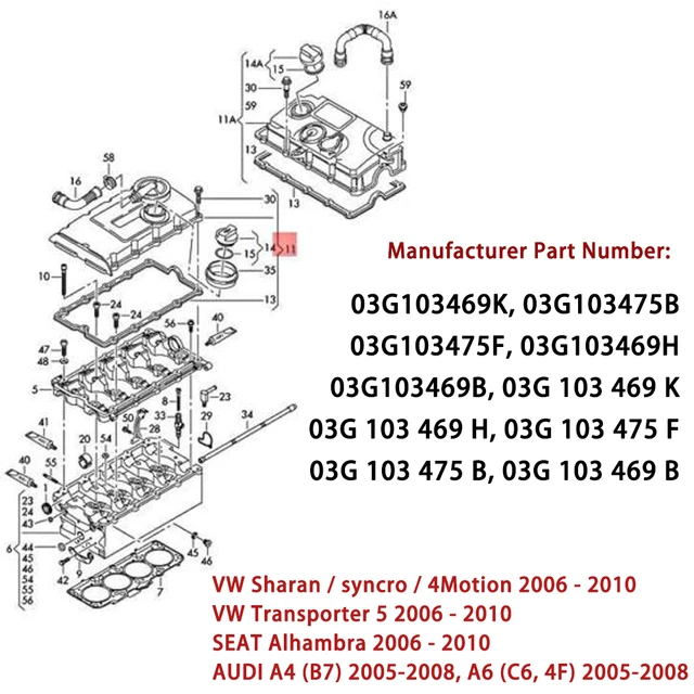 3PCS 03G103469H, 03G103469K, 03G103475B PCV Valve Cover With