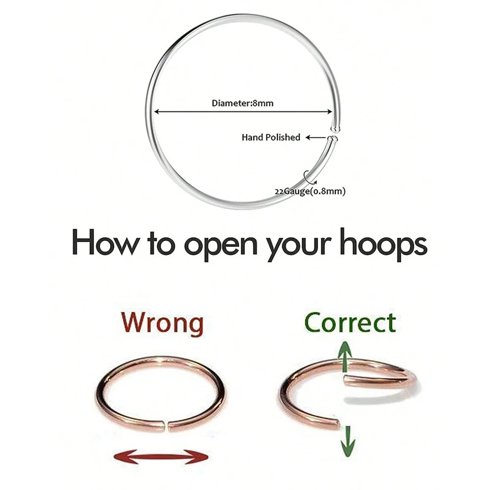 Nose Rings 3Pcs 14K Gold Plated Hoops for Women/Men 22 Gauge 8mm Small Thin Nose Piercing Jewelry Tiny Septum Cartilage Helix